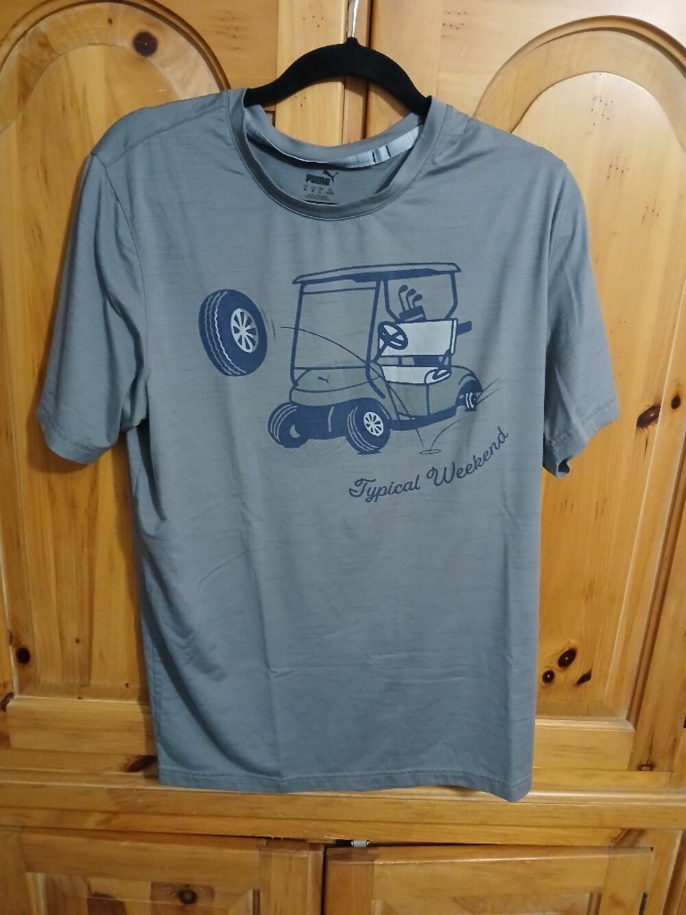 Puma Golf Shirt T-Shirt Cloudspun Typical Weekend Print Size Medium Gray EUC